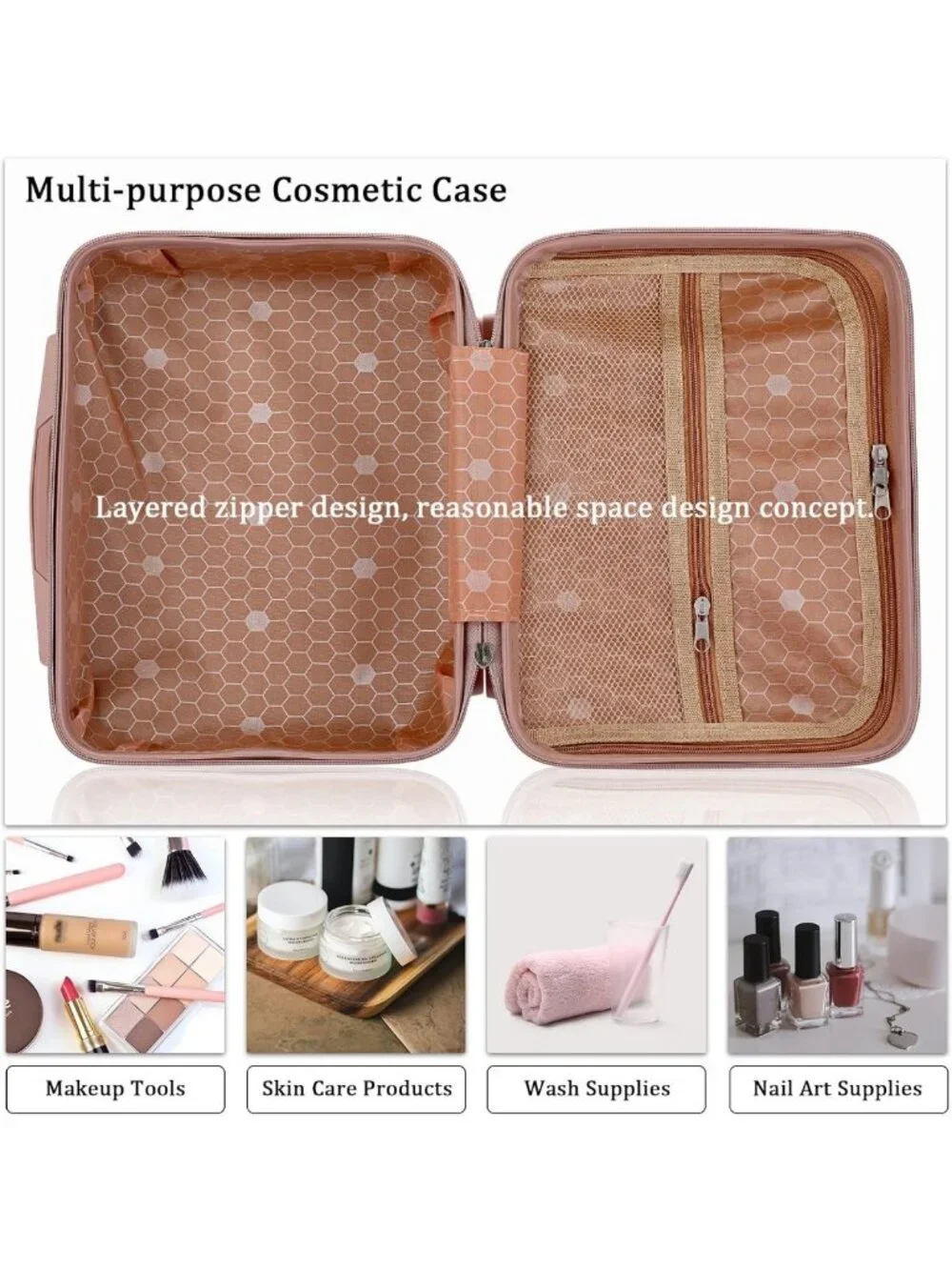 Portable Hard Shell Cosmetic Travel Case - Mini Makeup Suitcase with Elastic